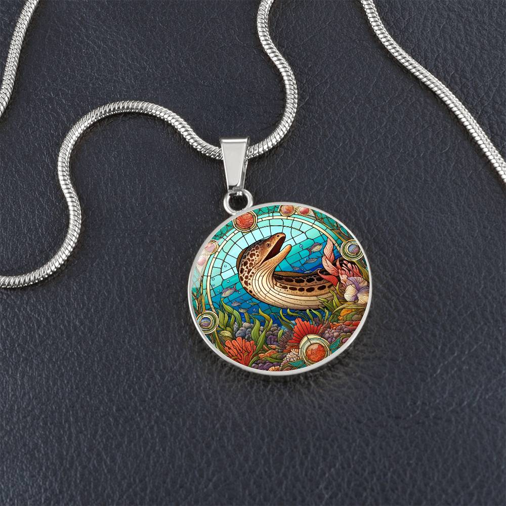 The Spotted Moray Eel Circle Pendant Necklace