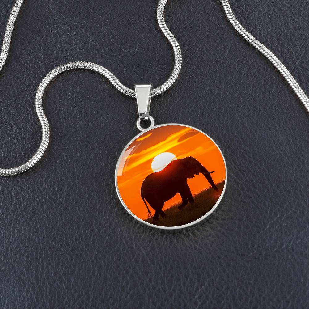 The Sunset Elephant Circle Pendant Necklace