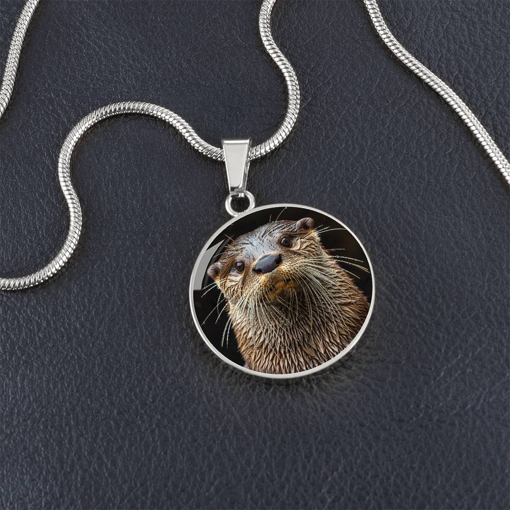 The Otter Portrait Circle Pendant Necklace