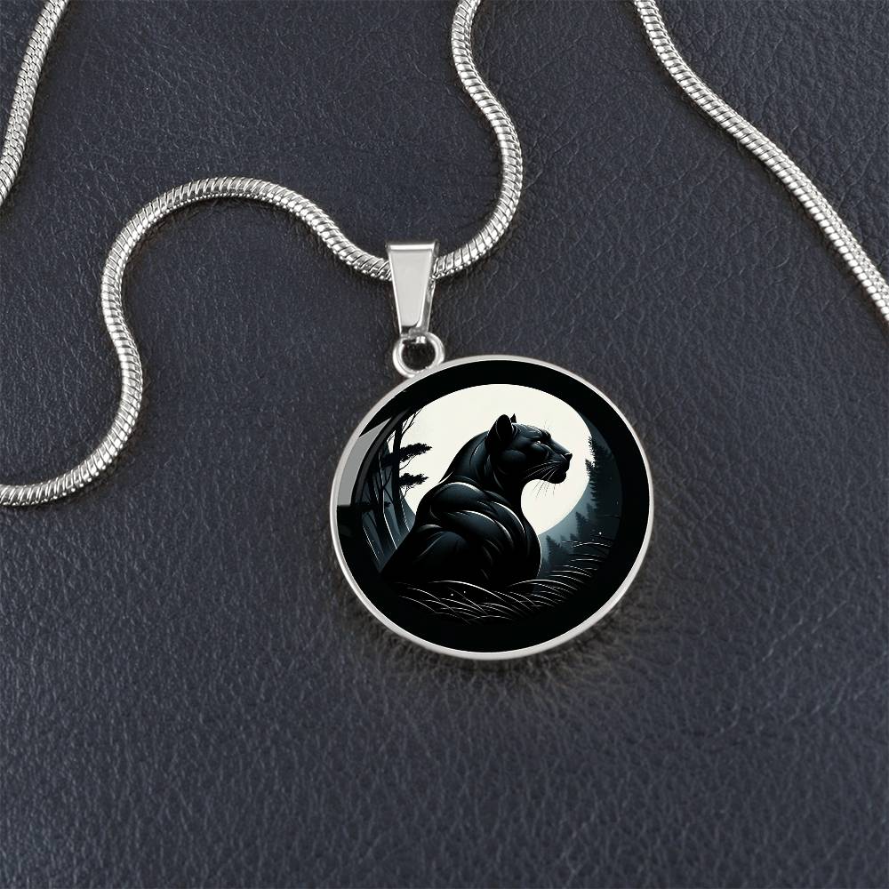 The Moonlit Panther Circle Pendant Necklace