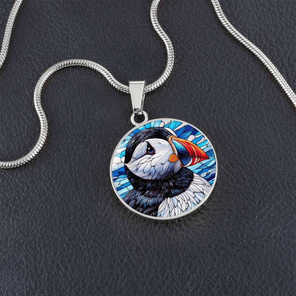 The Puffin Face Circle Pendant Necklace