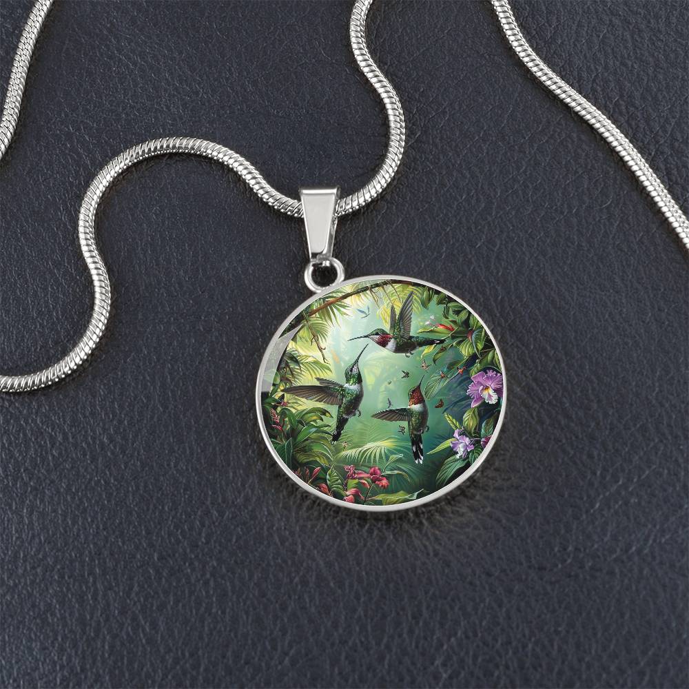 The Forrest Hummingbirds Circle Pendant Necklace