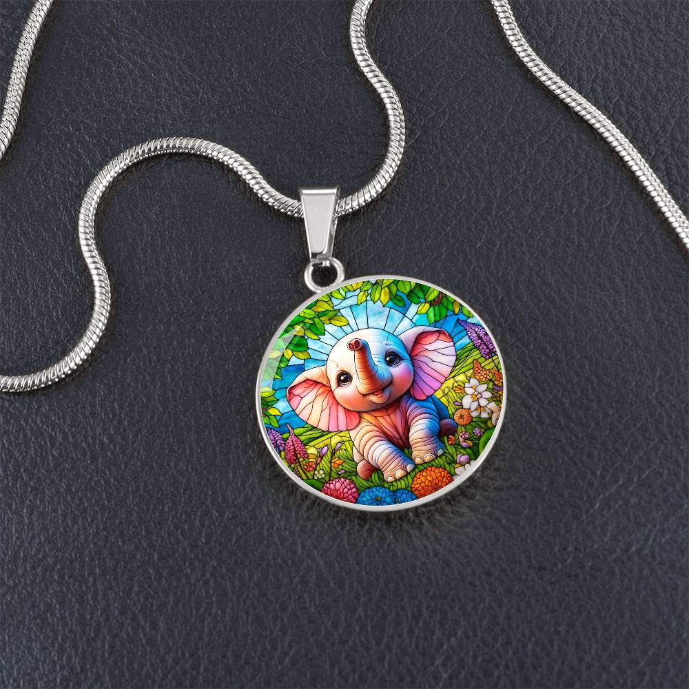 The Pink Elephant Circle Pendant Necklace