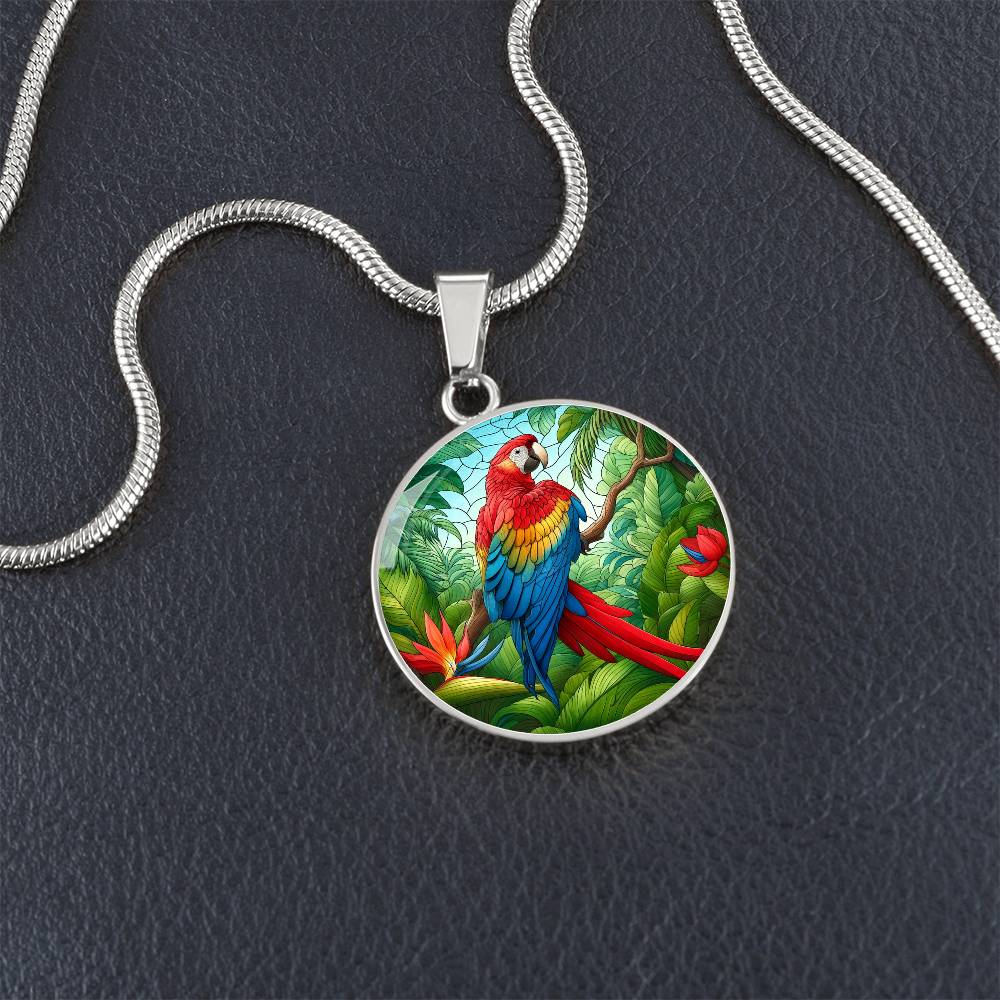 The Majestic Macaw Circle Pendant Necklace