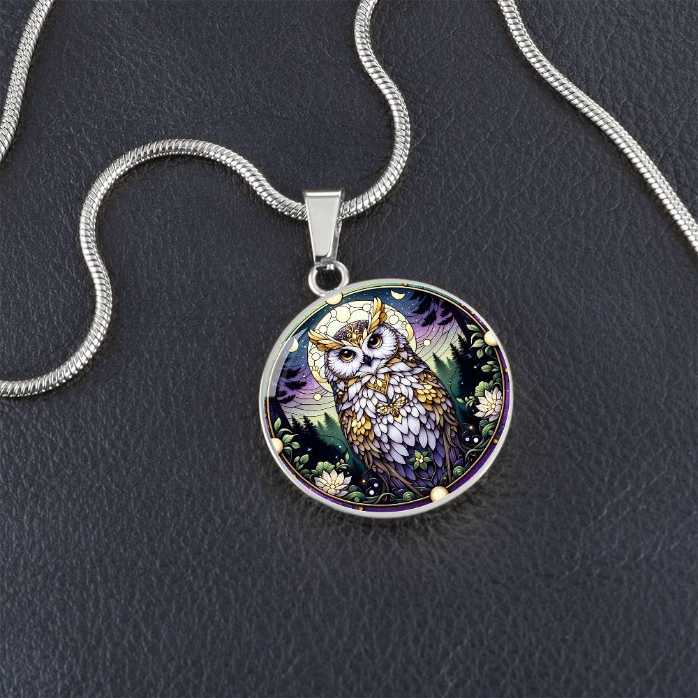 The Moonlit Purple Owl Circle Pendant Necklace