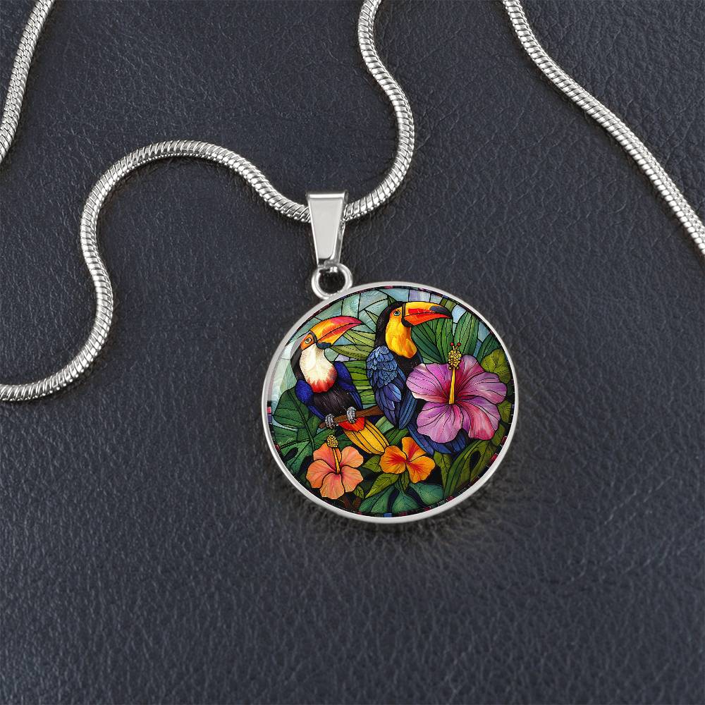 The Toucans Bird Circle Pendant Necklace