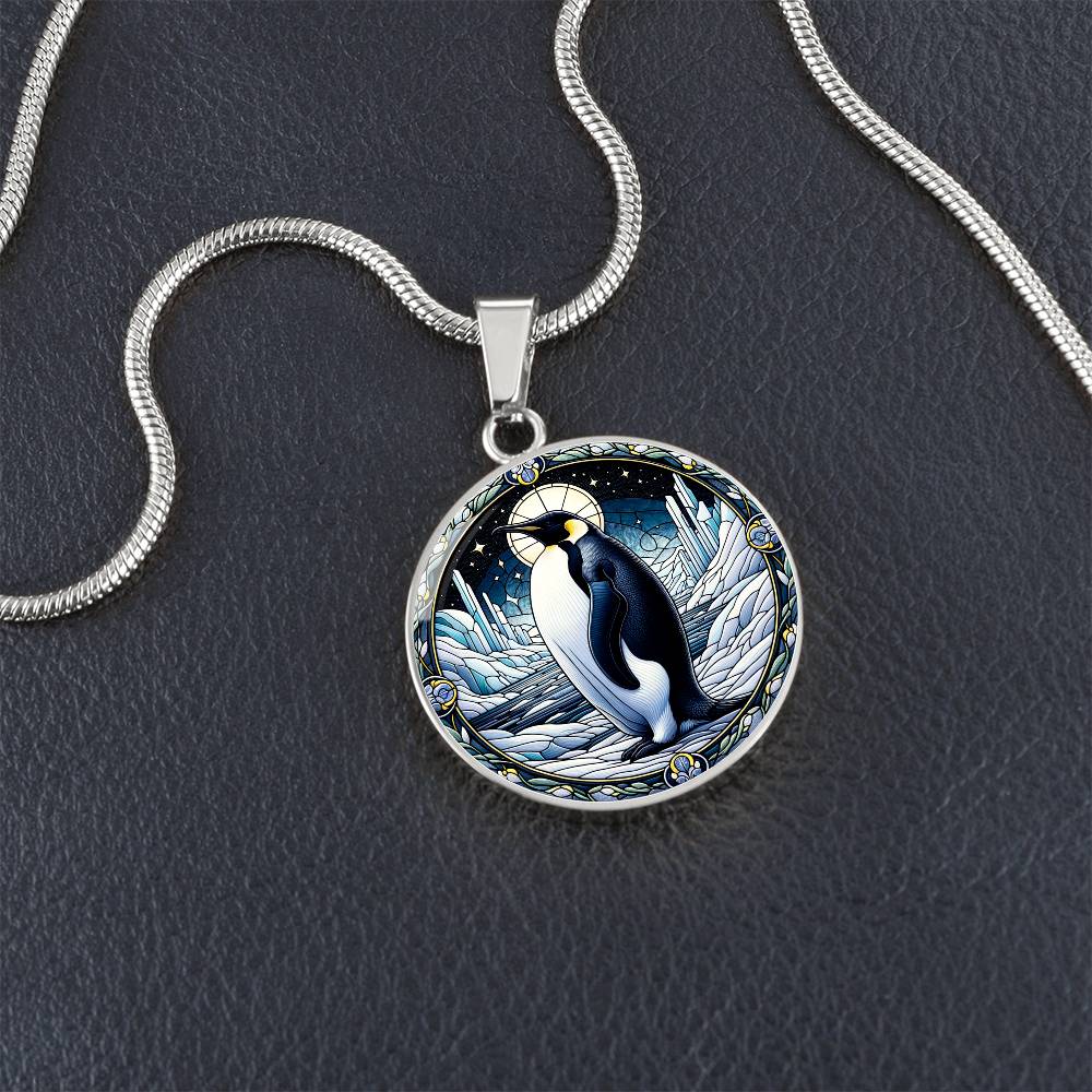 The Moonlit Penguin Circle Pendant Necklace