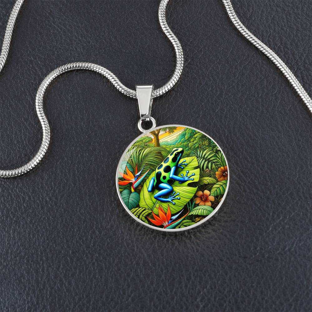 The Vivid Poison Dart Frog Circle Pendant Necklace