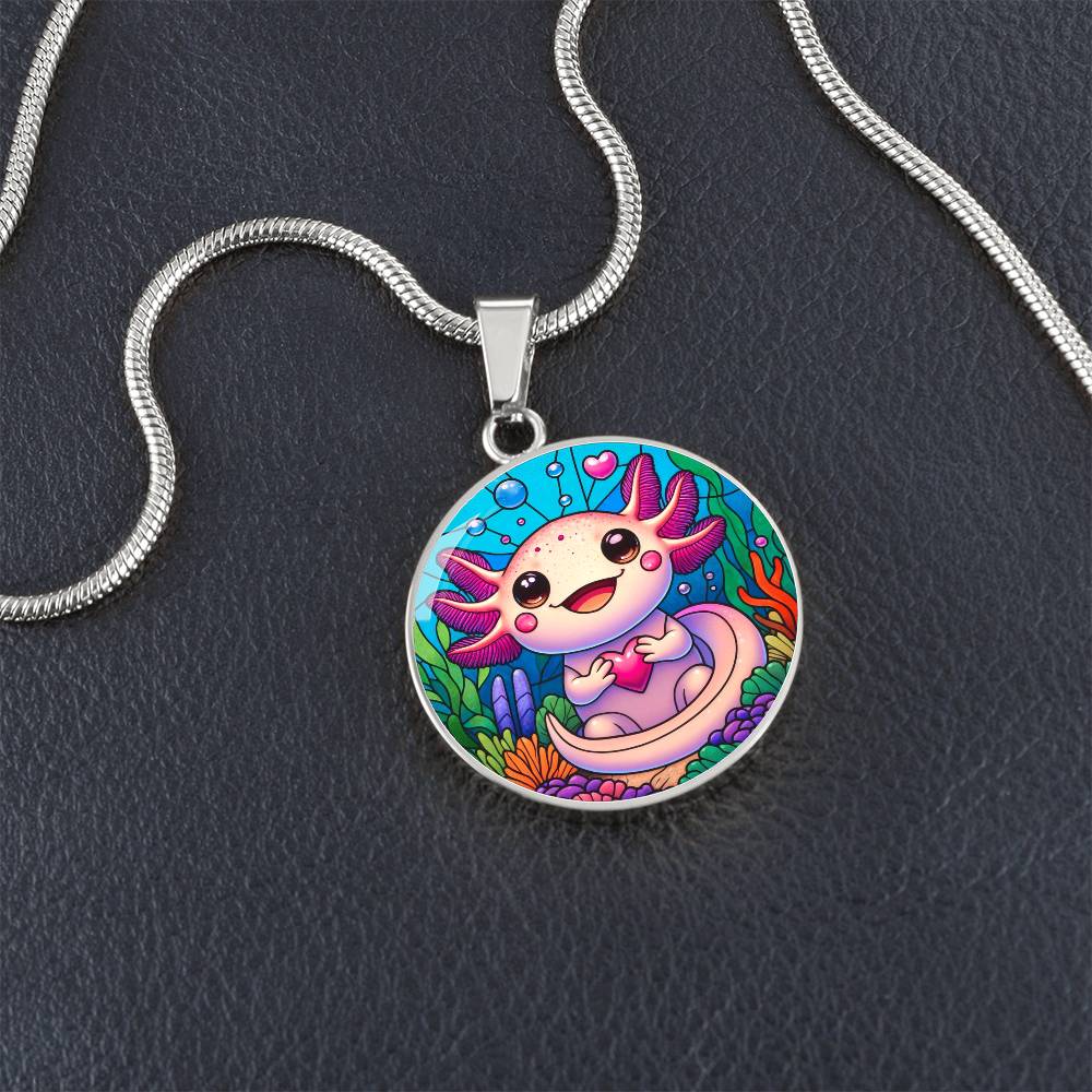 The Cute Axolotl Circle Pendant Necklace