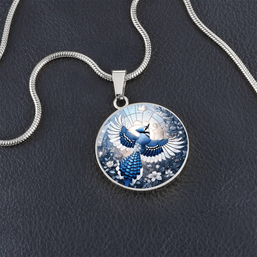 The Celestial Blue Jay Circle Pendant Necklace