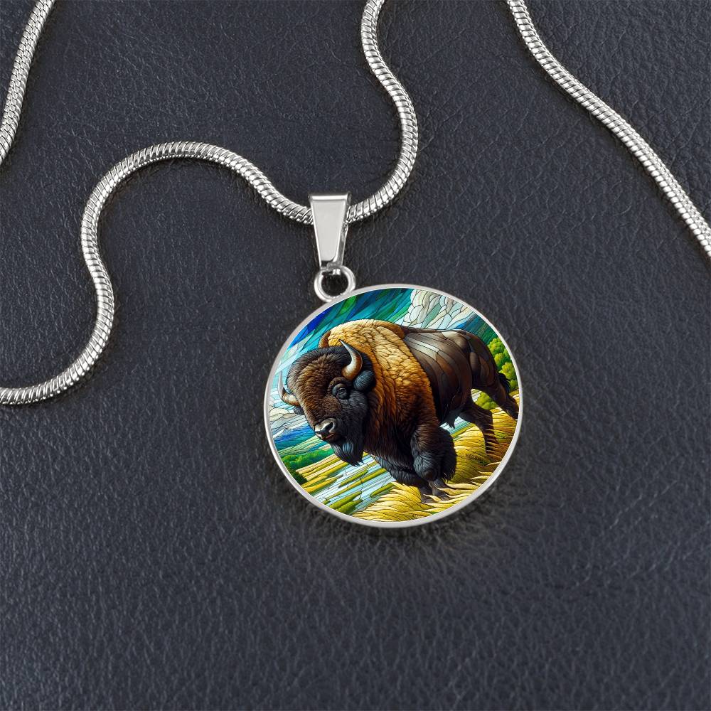 The Majestic Bison Circle Pendant Necklace