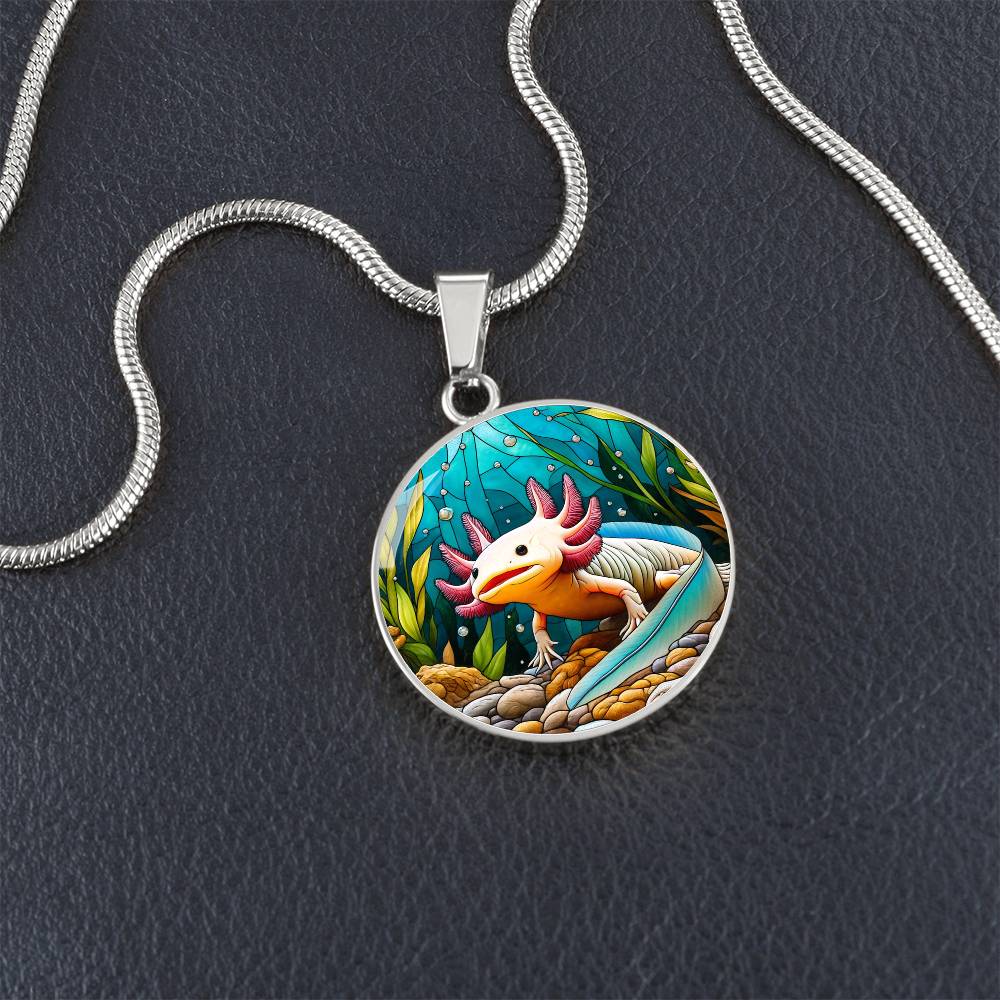 The Charming Axolotl Circle Pendant Necklace