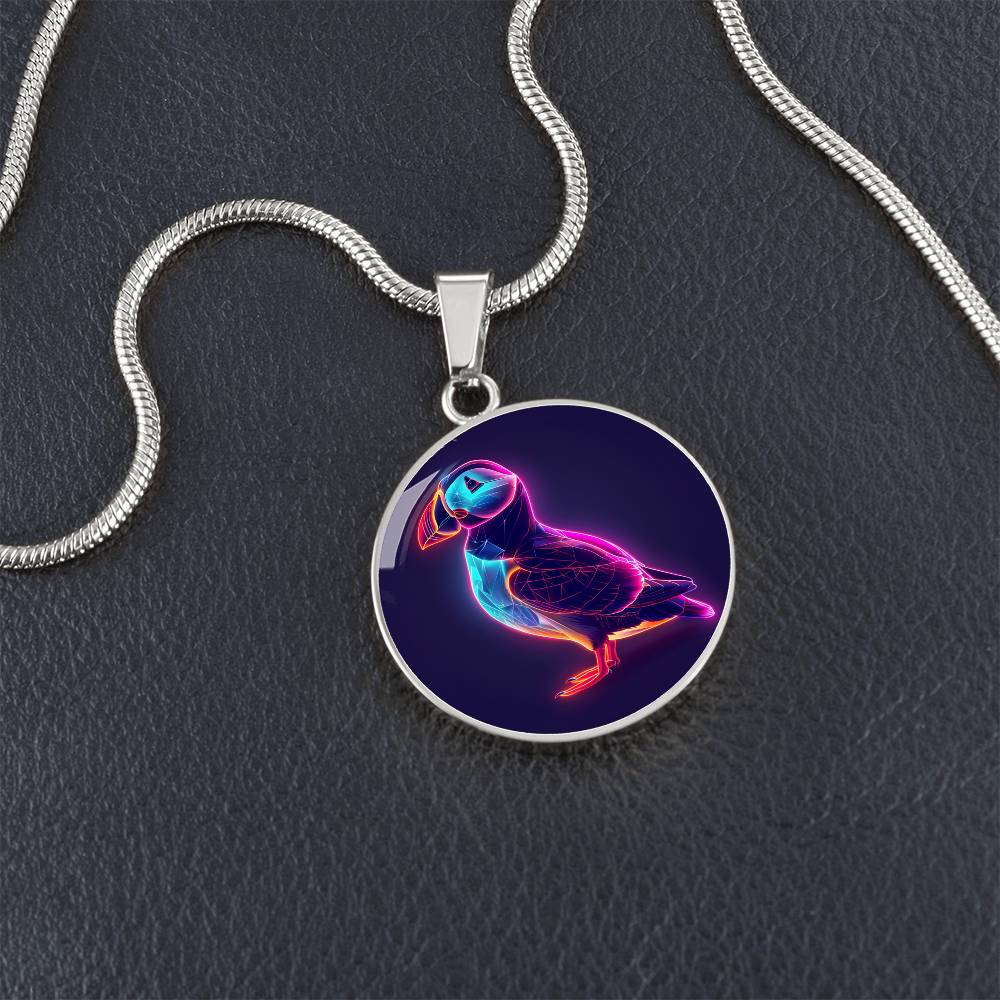 The Neon Puffin Circle Pendant Necklace