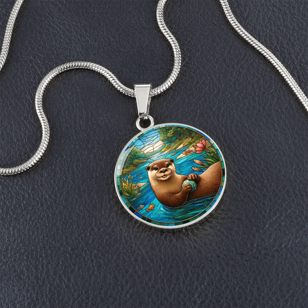 The Happy Otter Circle Pendant Necklace