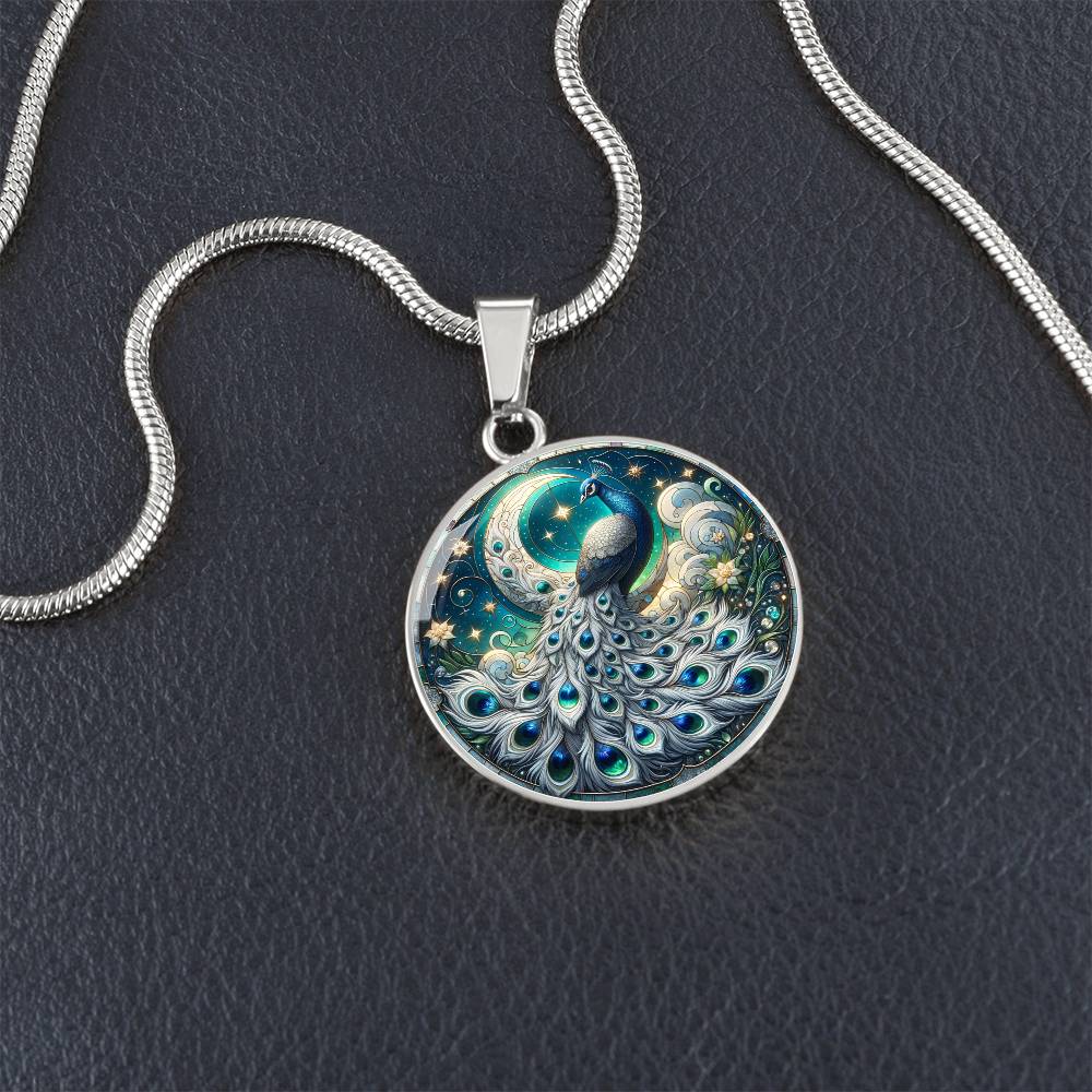 The Celestial Peacock Circle Pendant Necklace