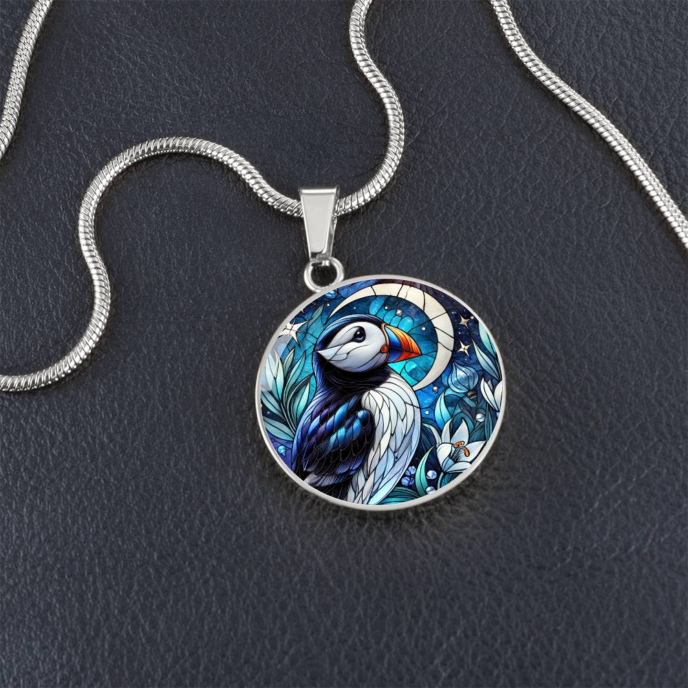 The Night Puffin Circle Pendant Necklace