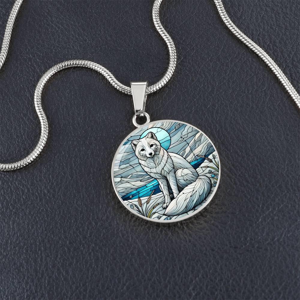 The Moonlit Arctic Fox Circle Pendant Necklace