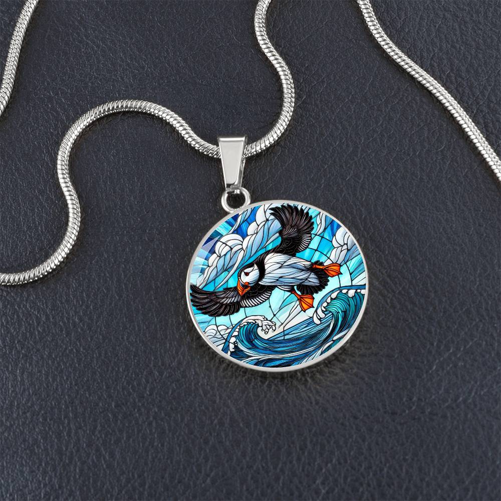 The Flying Puffin Circle Pendant Necklace