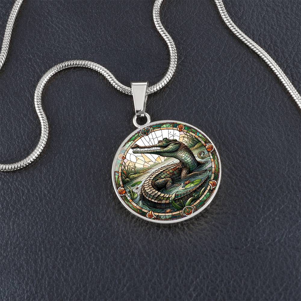 The Gharial Crocodile Circle Pendant Necklace