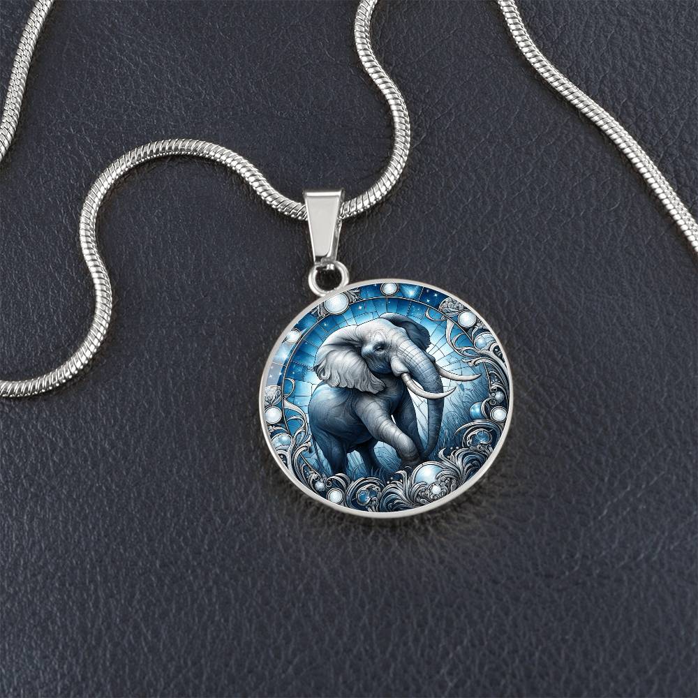 The Night Elephant Circle Pendant Necklace