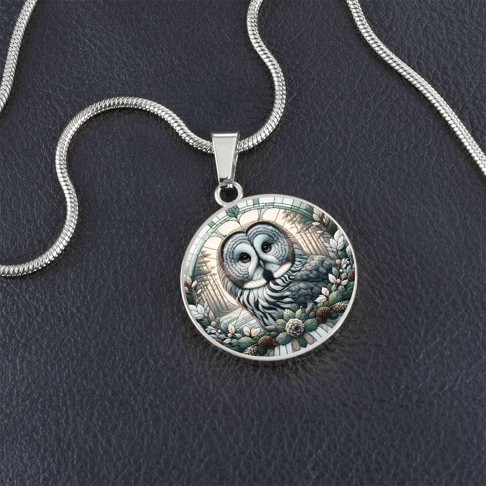 The Great Gray Owl Circle Pendant Necklace