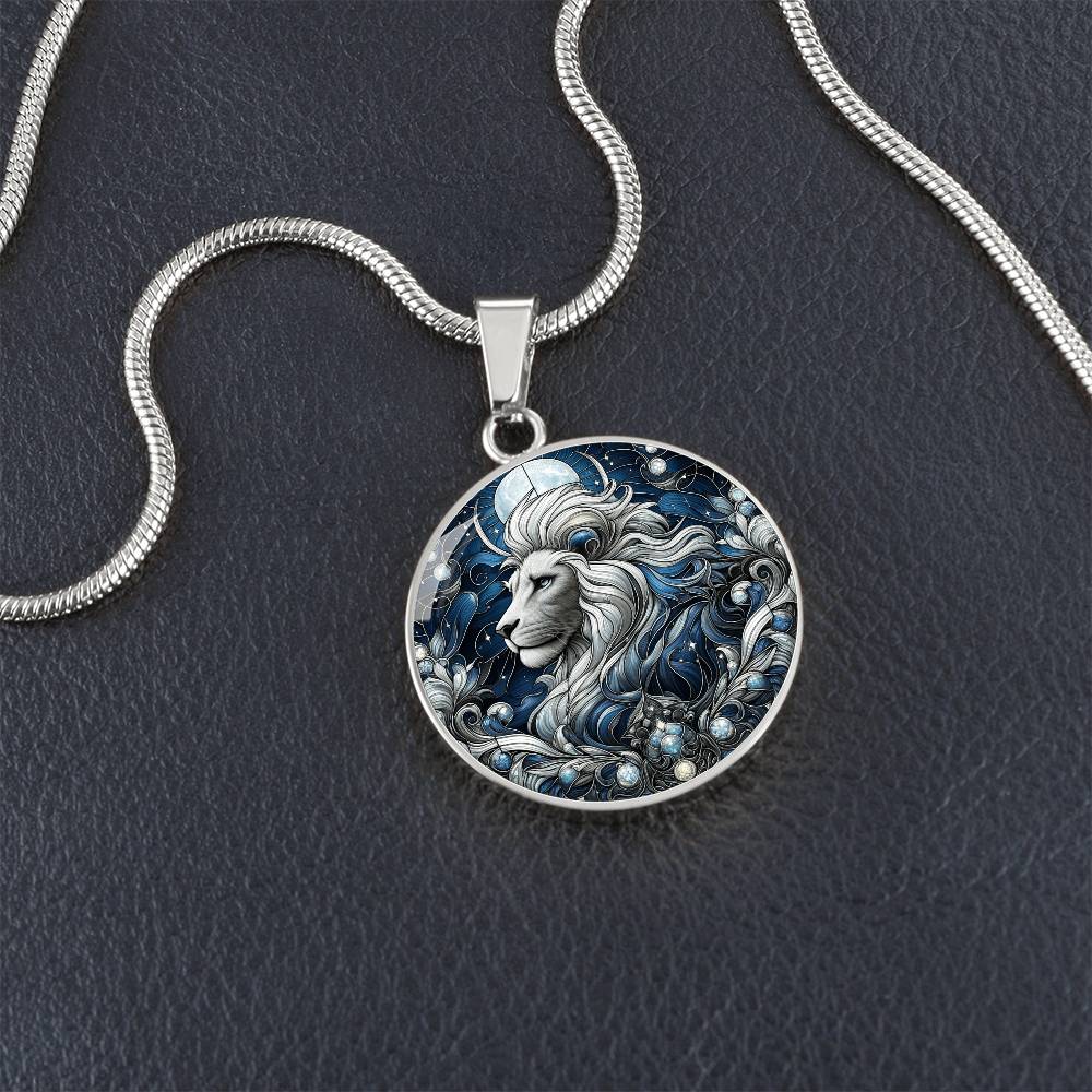 The Celestial White Lion Circle Pendant Necklace