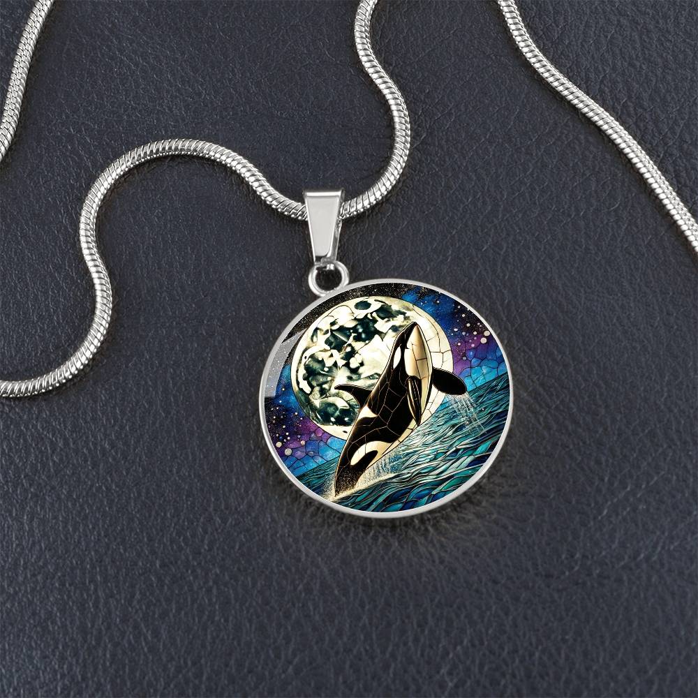 The Moonlit Orca Circle Pendant Necklace