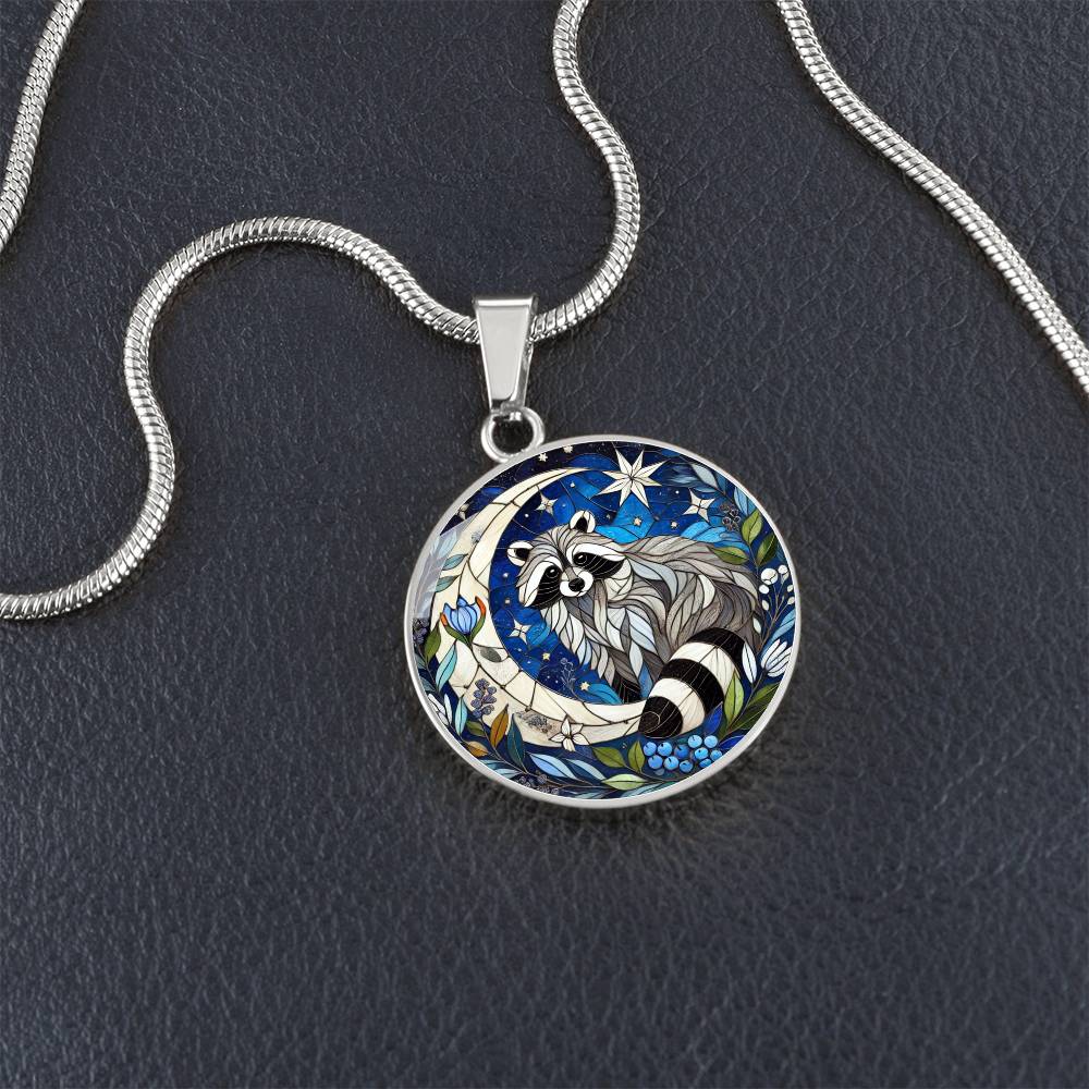 The Moonlit Raccoon Circle Pendant Necklace