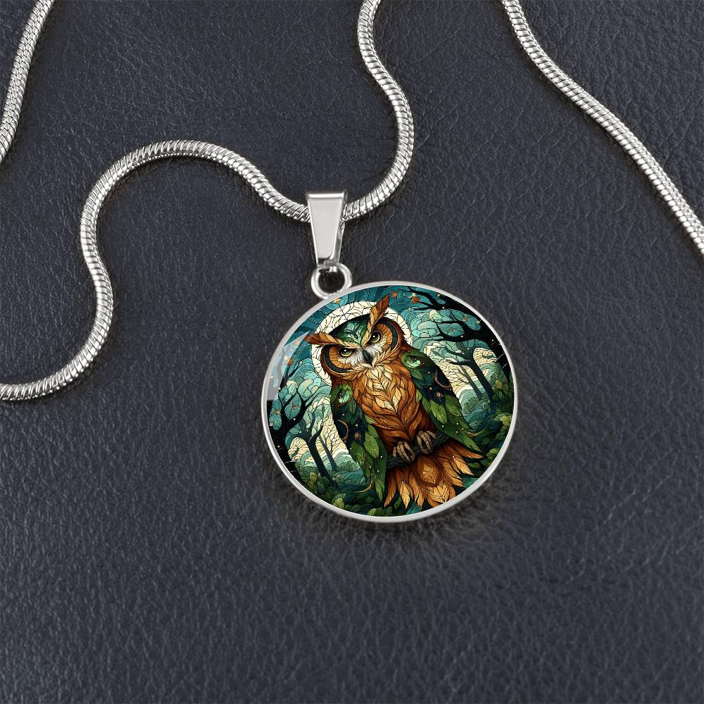 The Forest Owl Circle Pendant Necklace