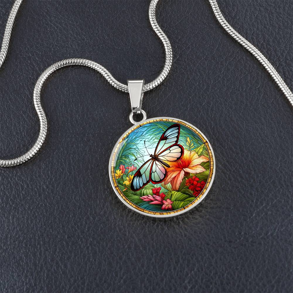 The Glasswing Butterfly Circle Pendant Necklace