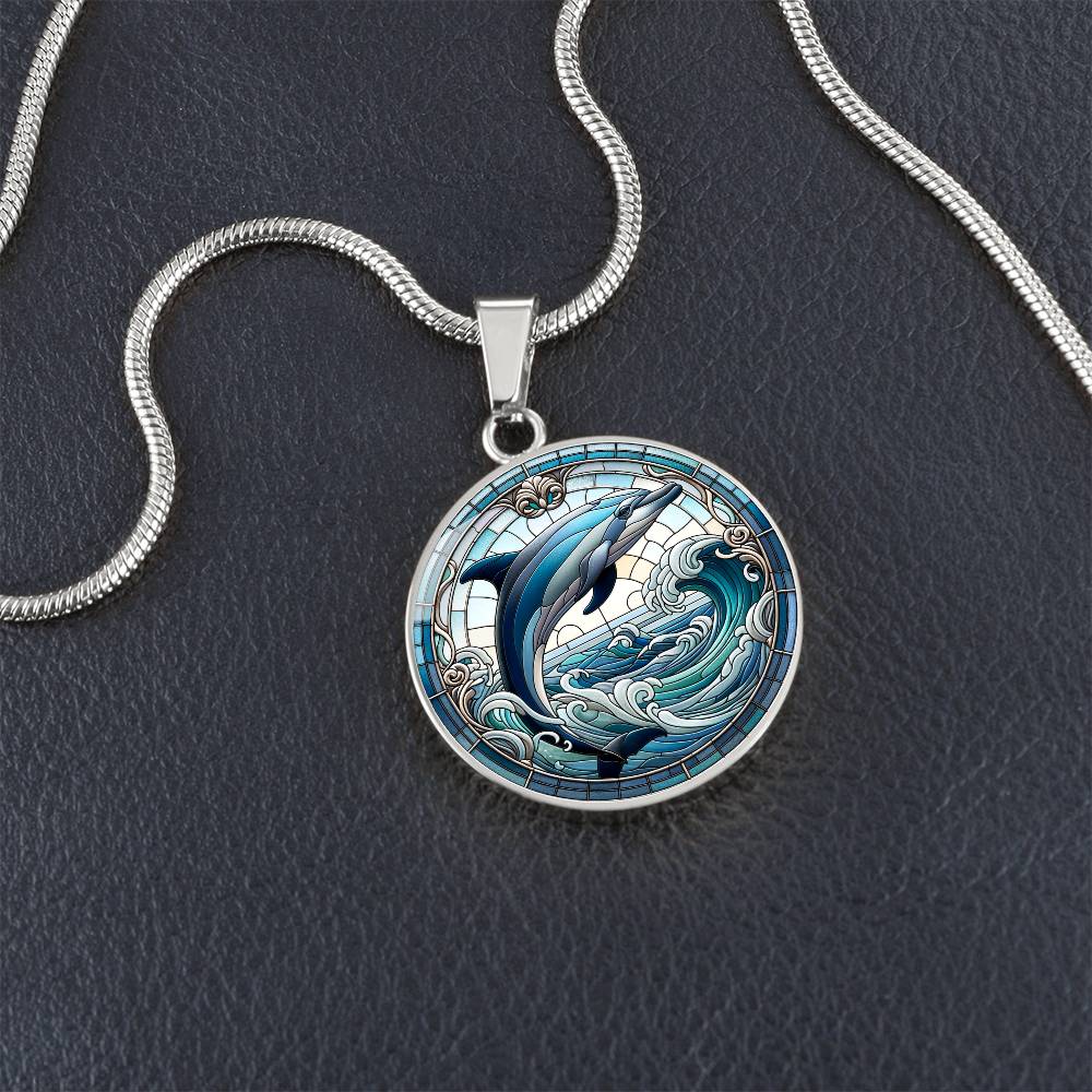 The Graceful Dolphin Circle Pendant Necklace