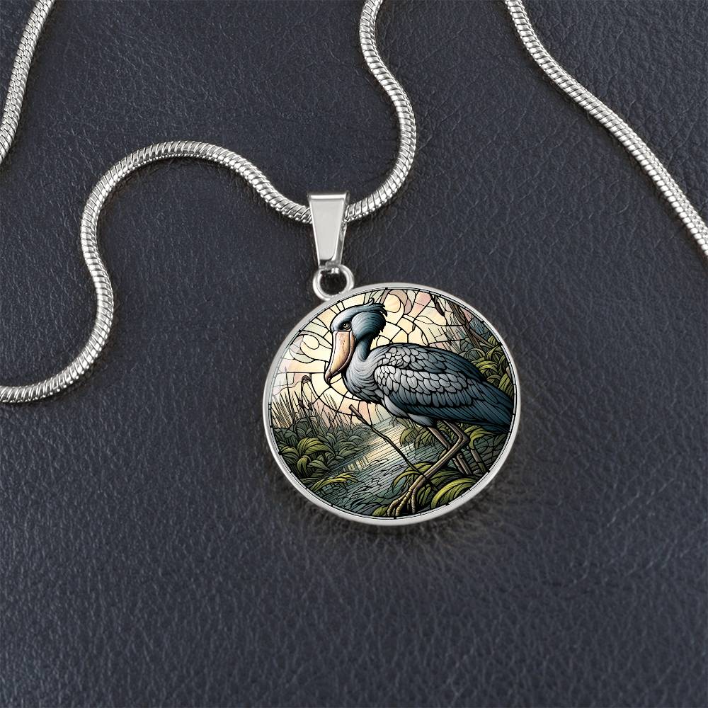 The Marsh Shoebill Stork Bird Circle Pendant Necklace