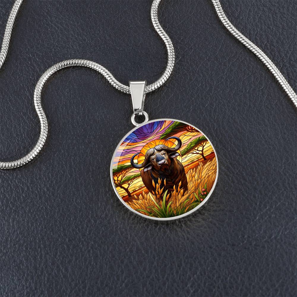 The African Buffalo Circle Pendant Necklace