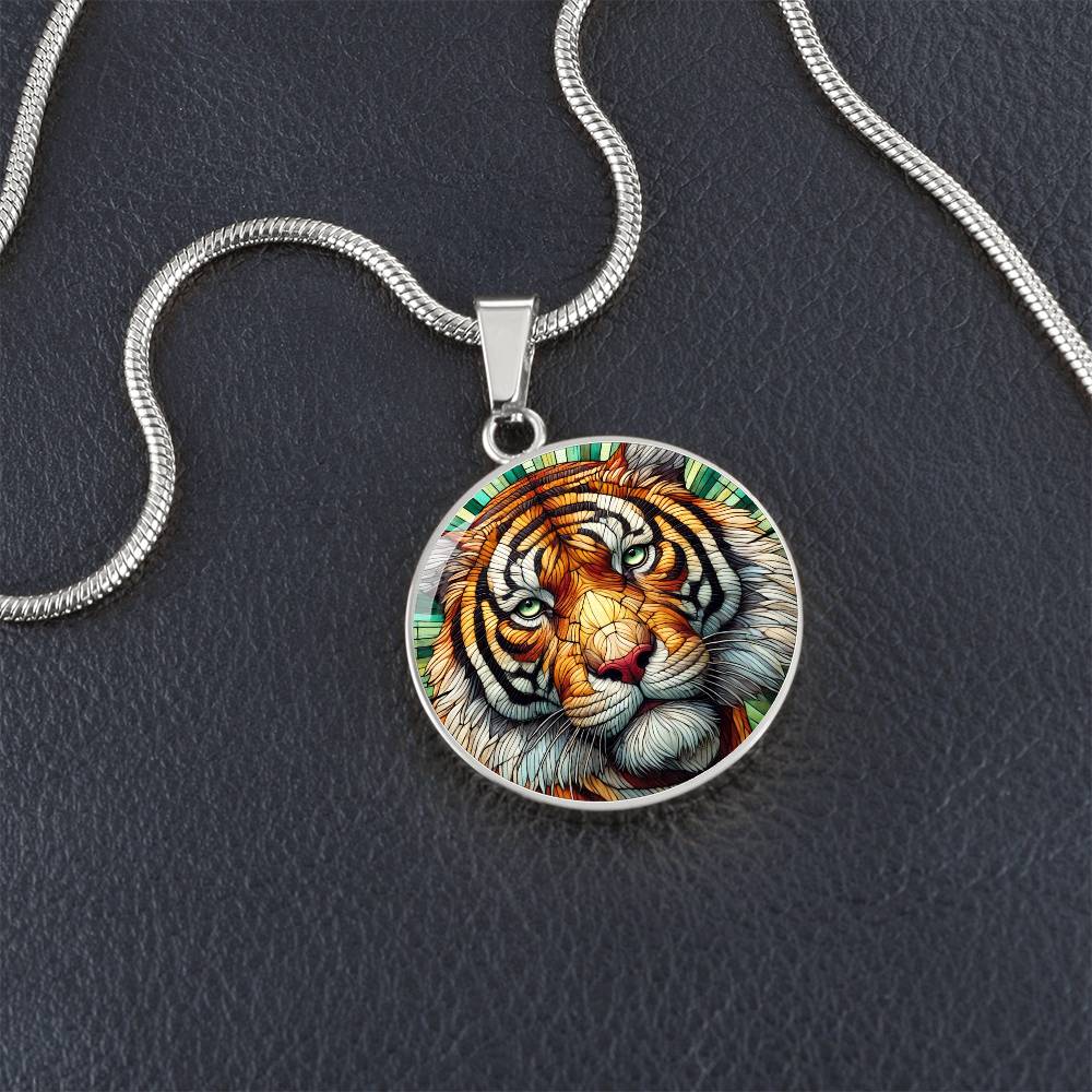 The Tiger Face Circle Pendant Necklace