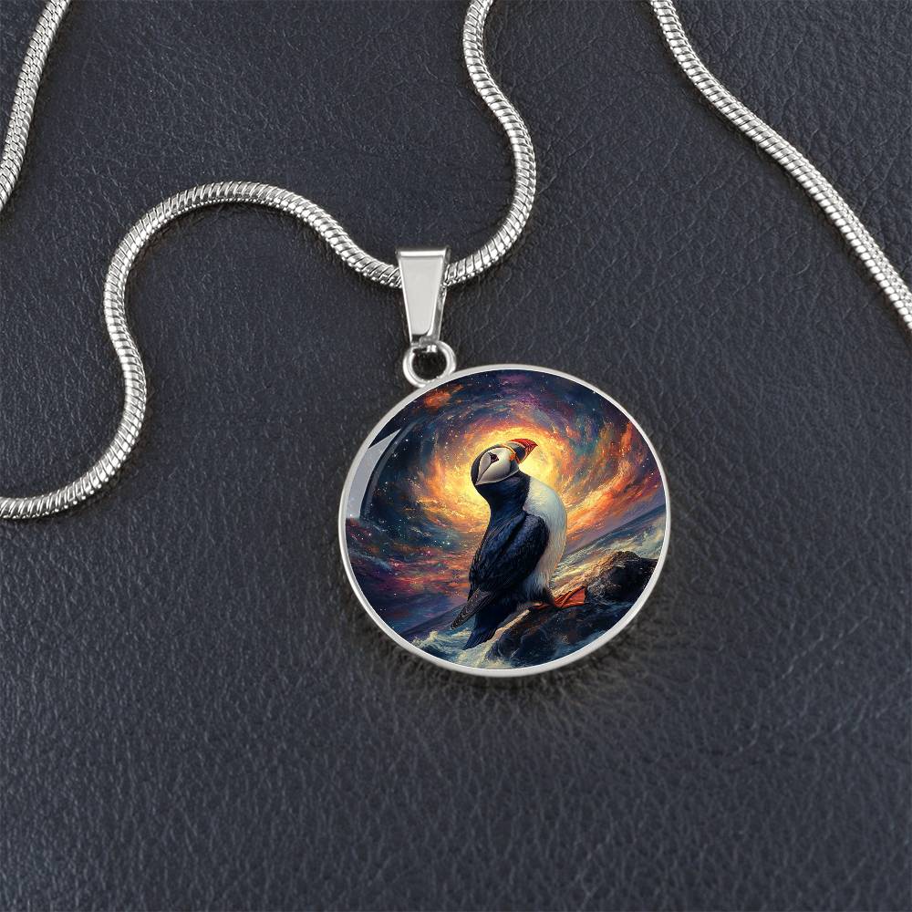 The Celestial Puffin Circle Pendant Necklace