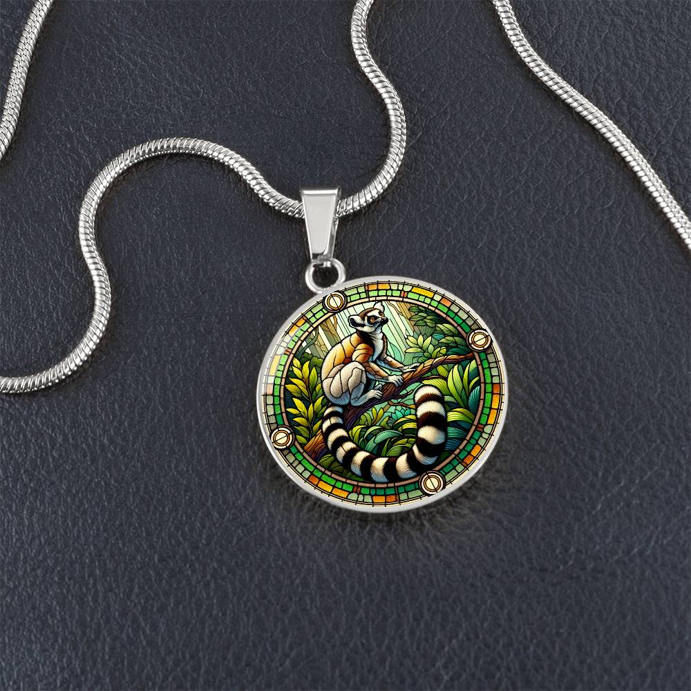 The Ring-Tailed Lemur Circle Pendant Necklace