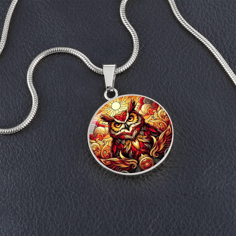 The Fire Owl Circle Pendant Necklace