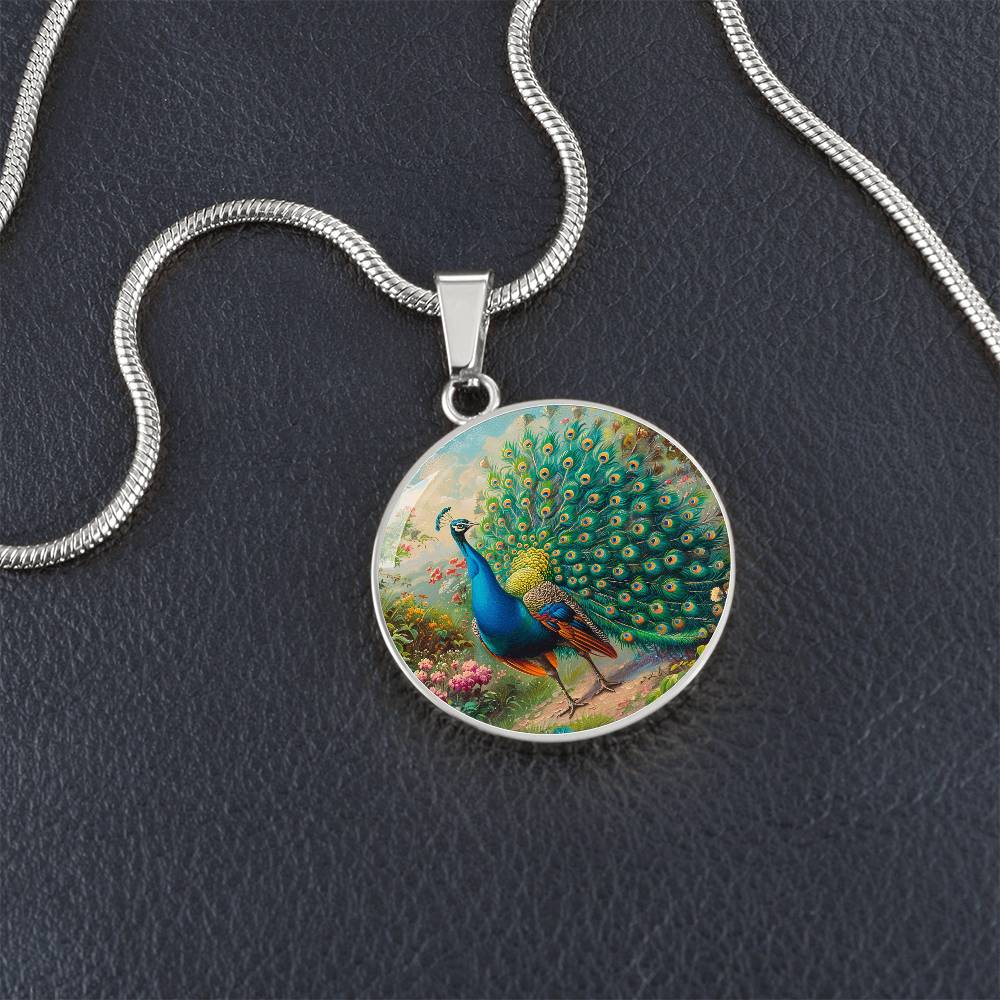 The Radiant Peacock Circle Pendant Necklace