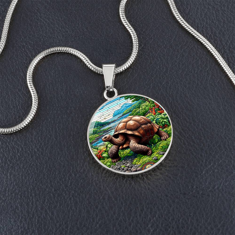 The Galapagos Tortoise Circle Pendant Necklace