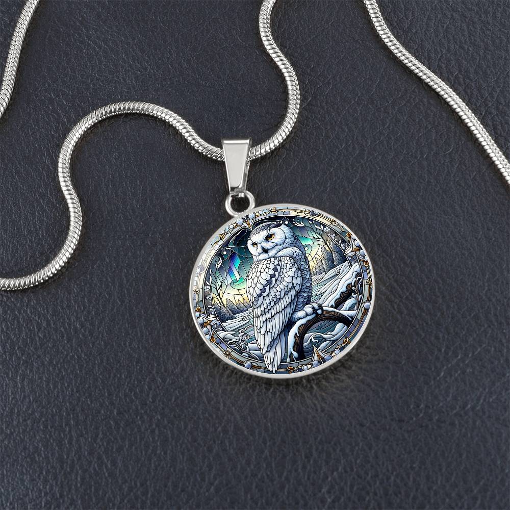 The Snowy Owl Circle Pendant Necklace