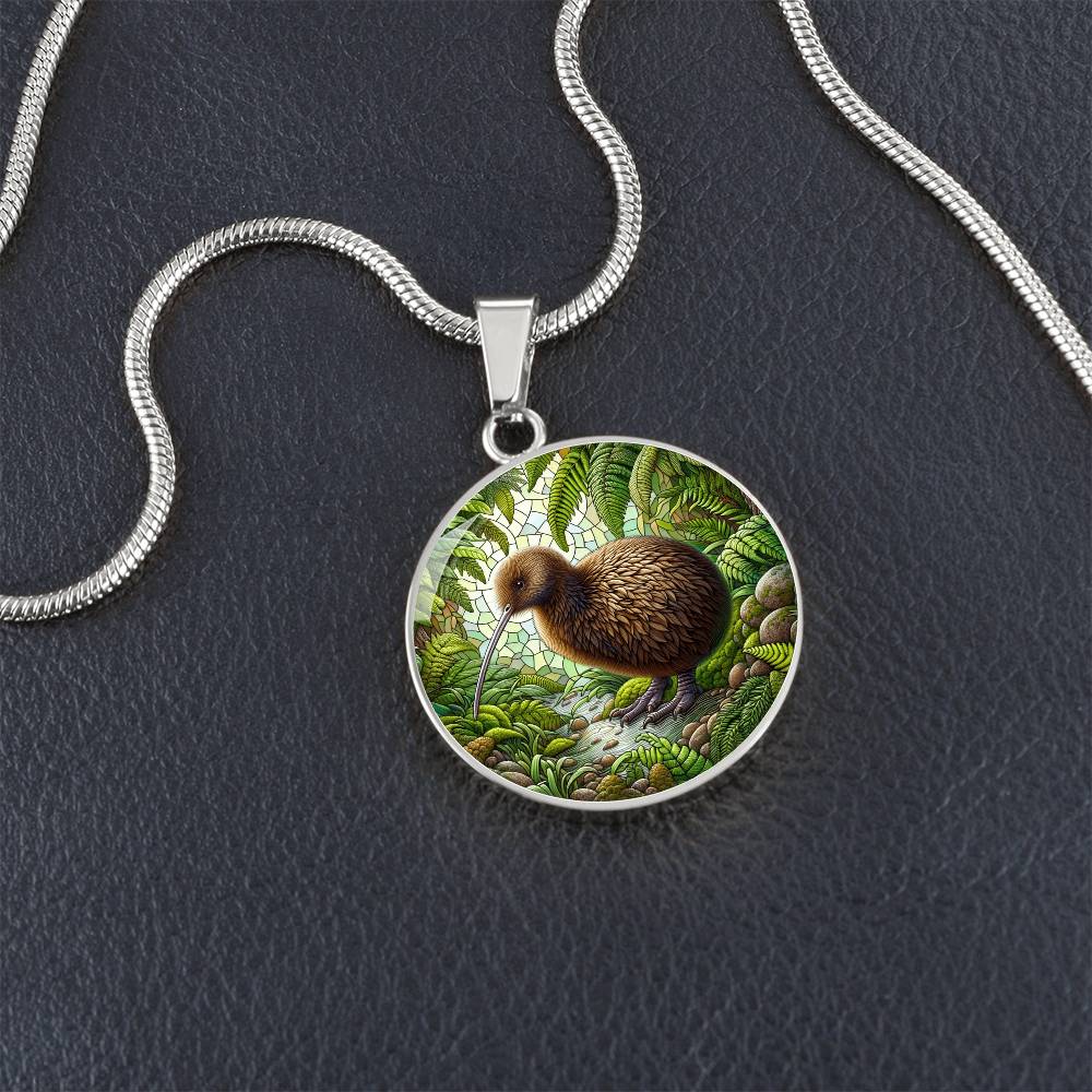 The Kiwi Bird Circle Pendant Necklace