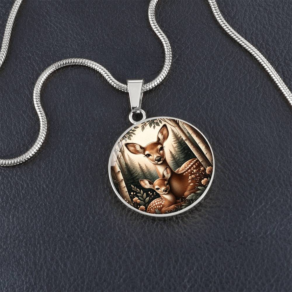 The Doe And Fawn Circle Pendant Necklace