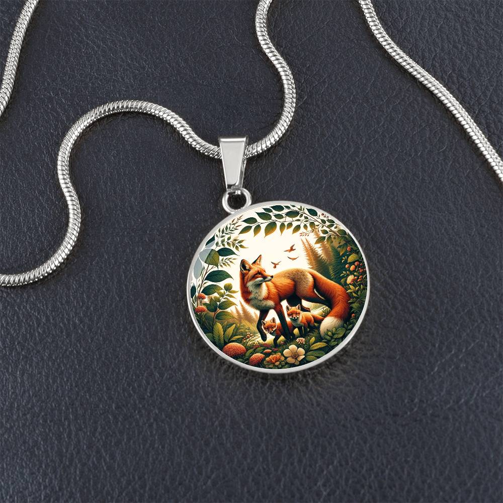 The Fox Family Circle Pendant Necklace