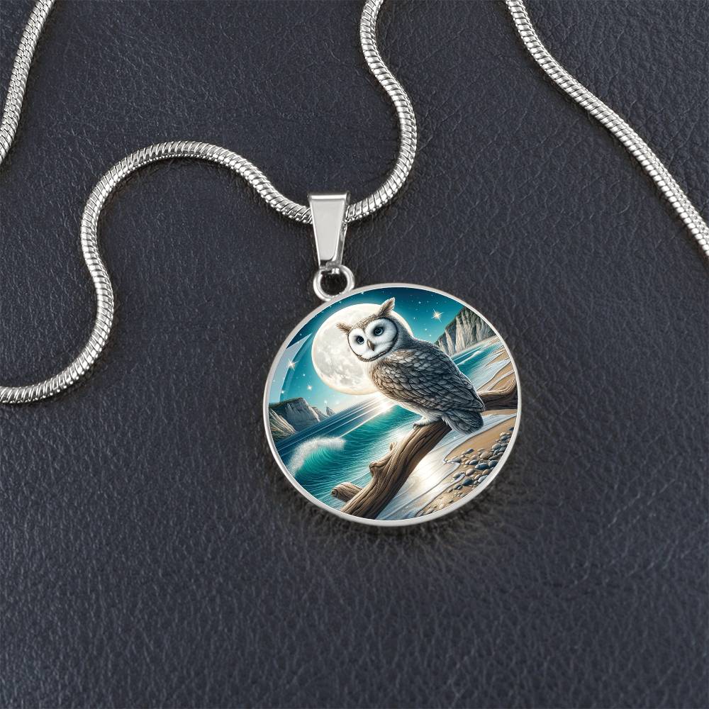 The Beach Owl Circle Pendant Necklace