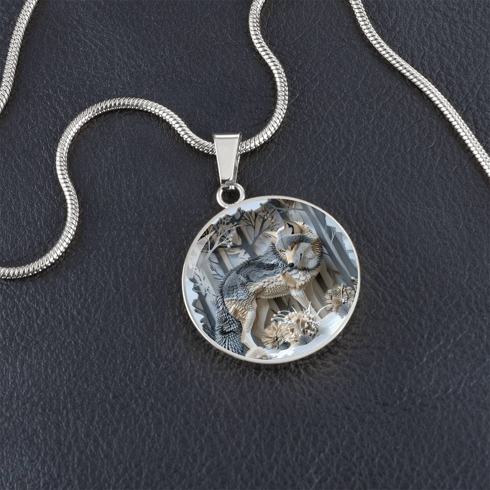The Winter Wolf Circle Pendant Necklace