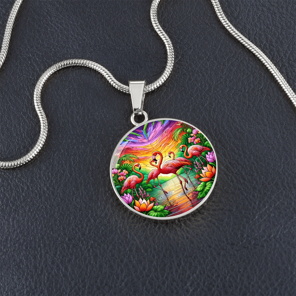 The Flamingo Flamboyance Circle Pendant Necklace