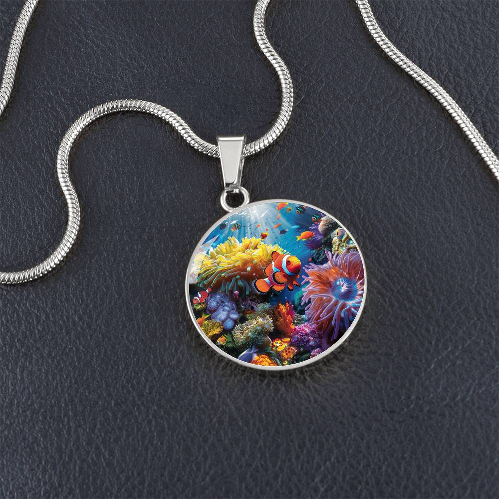 The Vibrant Coral Reef Circle Pendant Necklace