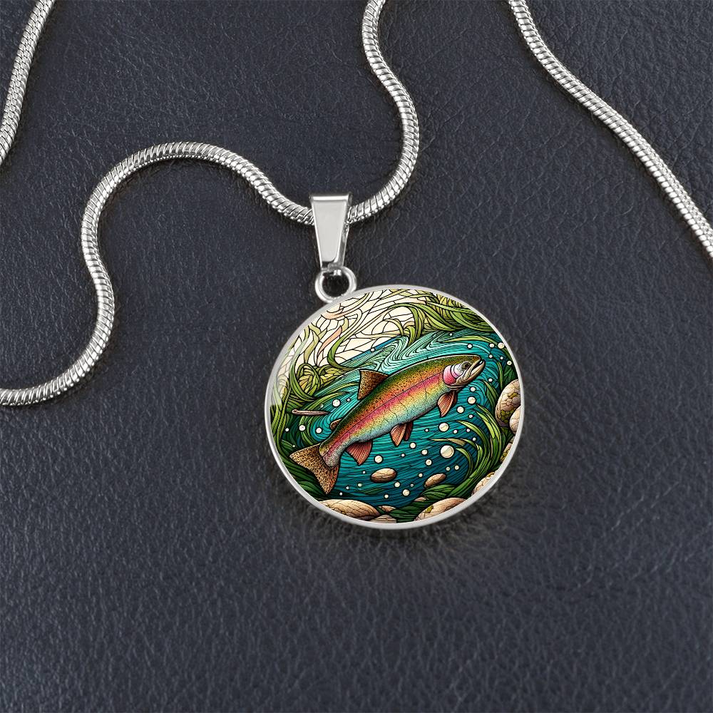 The Rainbow Trout Circle Pendant Necklace