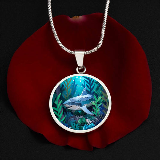 The Deep Shark Circle Pendant Necklace