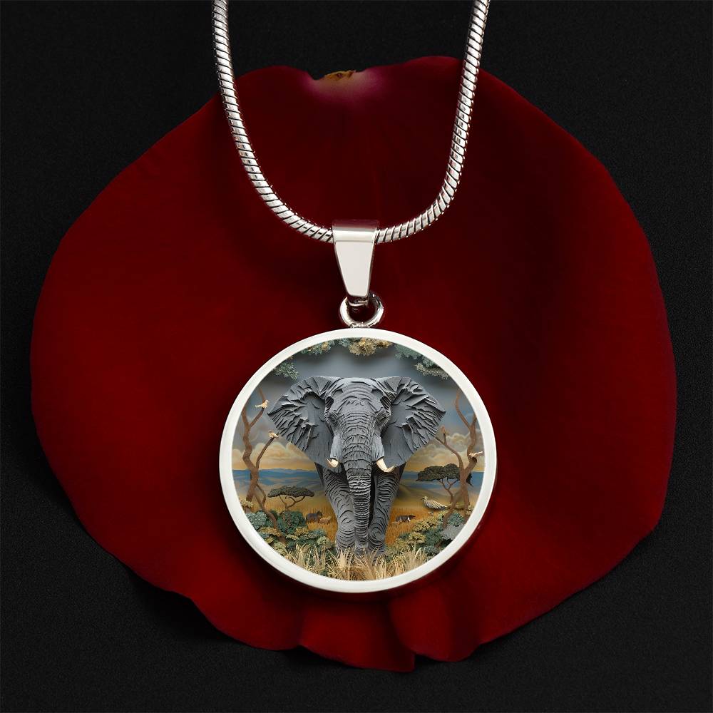 The African Elephant Circle Pendant Necklace